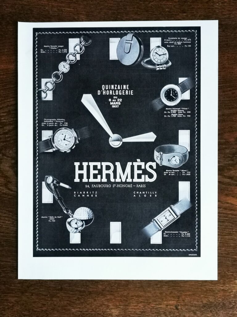 HERMES / UNIVERSAL GENEVE / JAEGER Vintage Watch Ad -1937